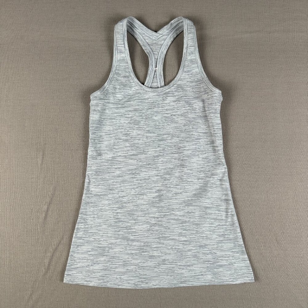 Lululemon Light Gray White Cool Racerback II Tank Top Womens Nulu Scoop Neck S 2
